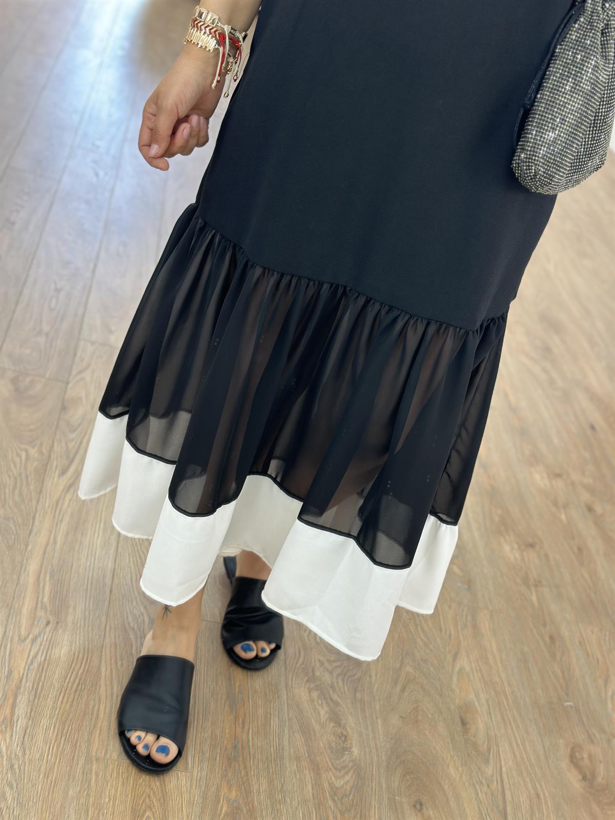 Etek Ucu Şifon Detaylı Krep Elbise