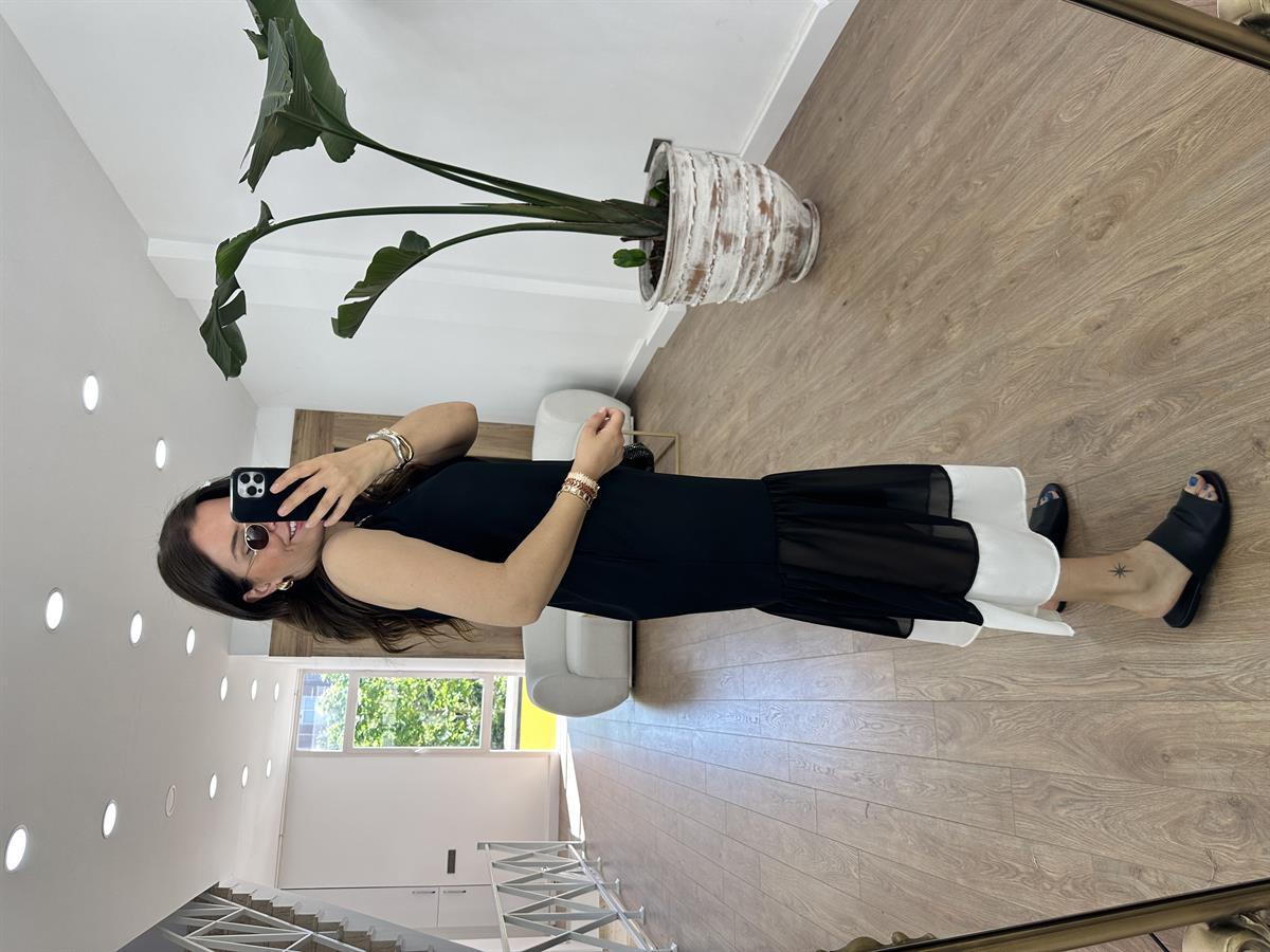 Etek Ucu Şifon Detaylı Krep Elbise