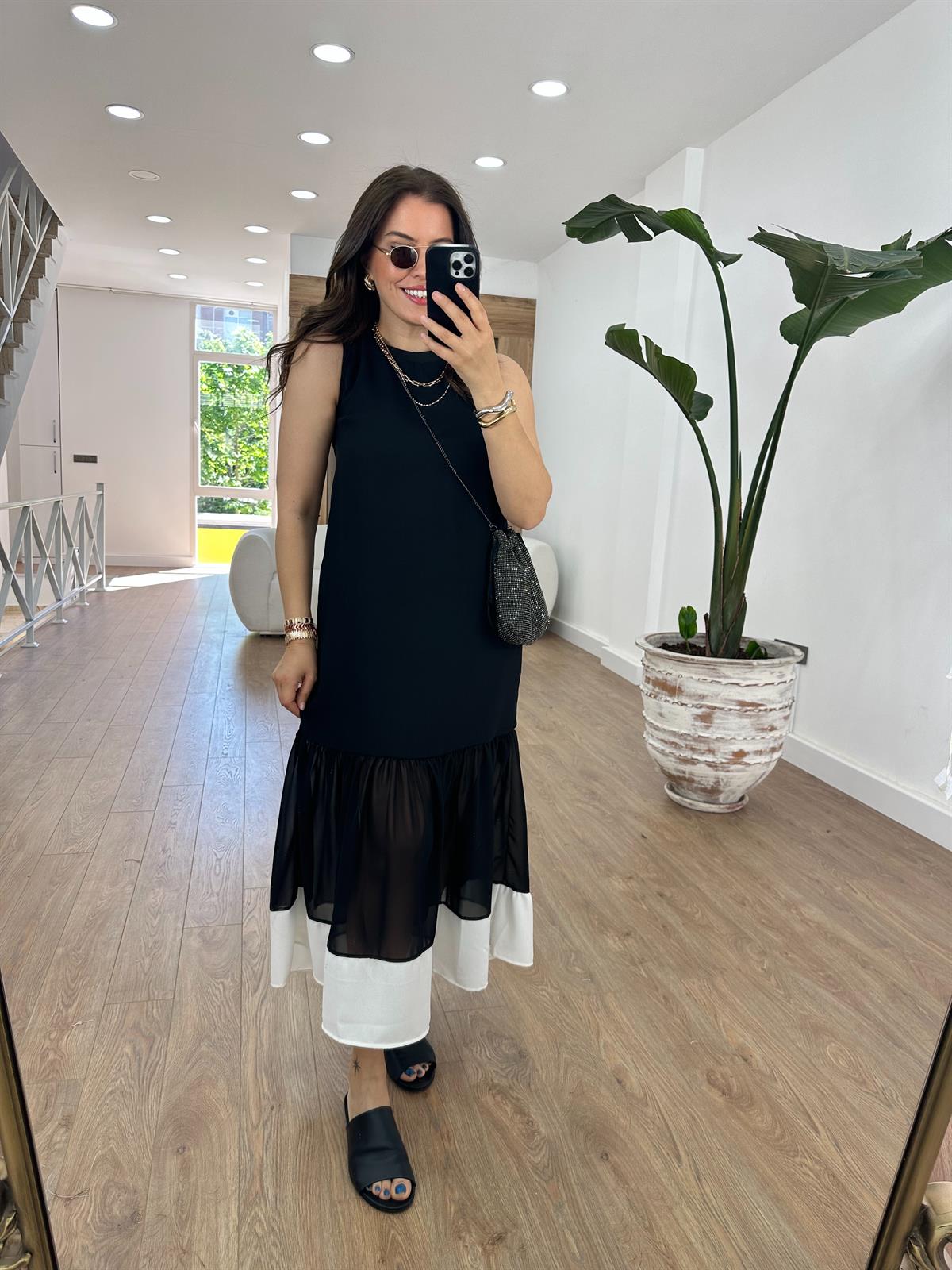 Etek Ucu Şifon Detaylı Krep Elbise