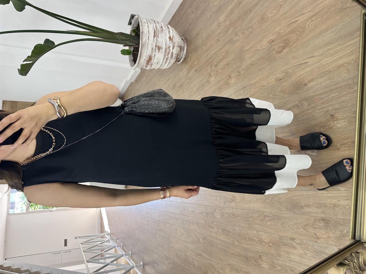 Etek Ucu Şifon Detaylı Krep Elbise