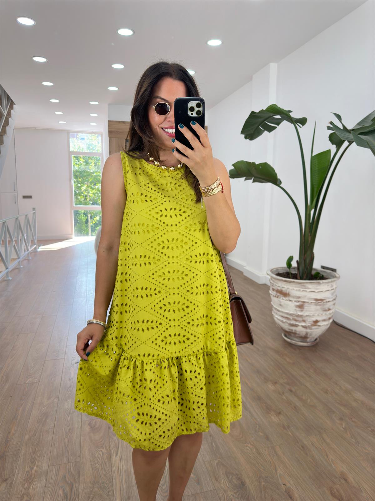 Etek Ucu Volanlı Fisto Elbise-Olive