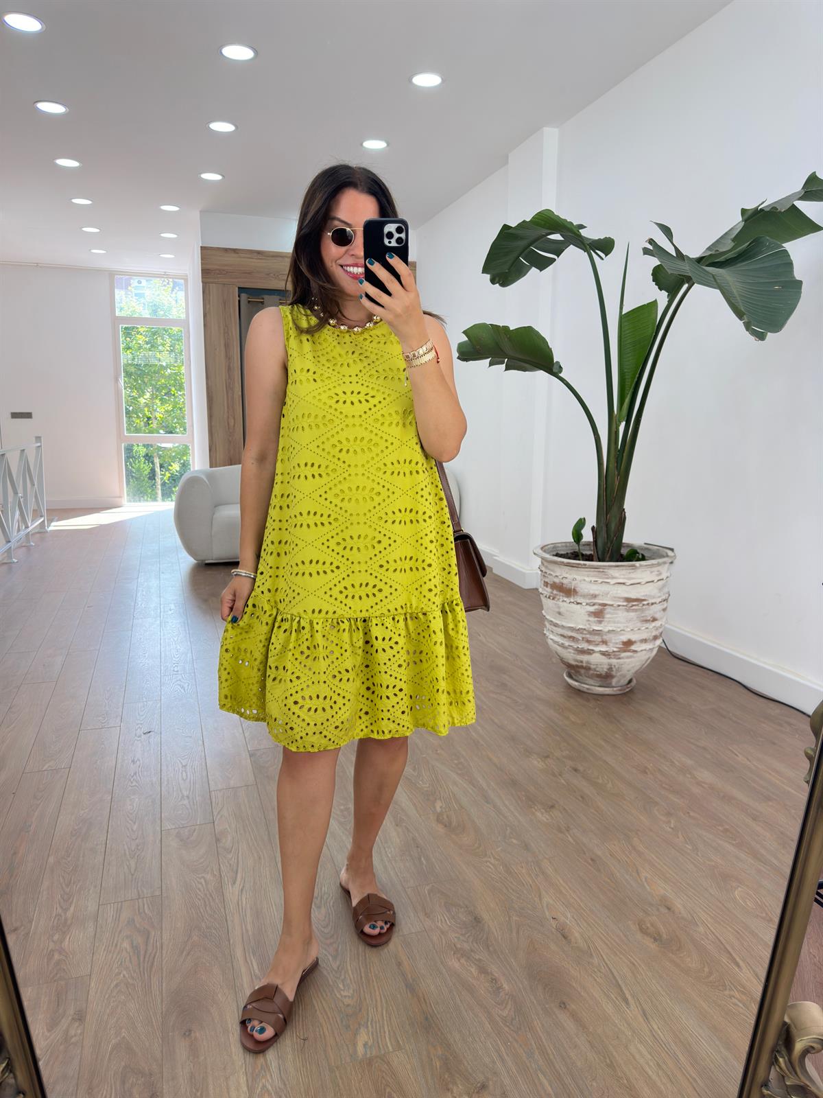 Etek Ucu Volanlı Fisto Elbise-Olive