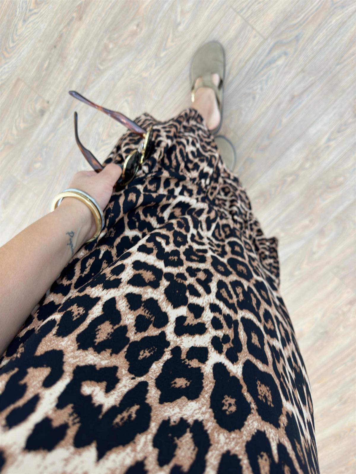 Etek Ucu Volanlı Leopar Elbise