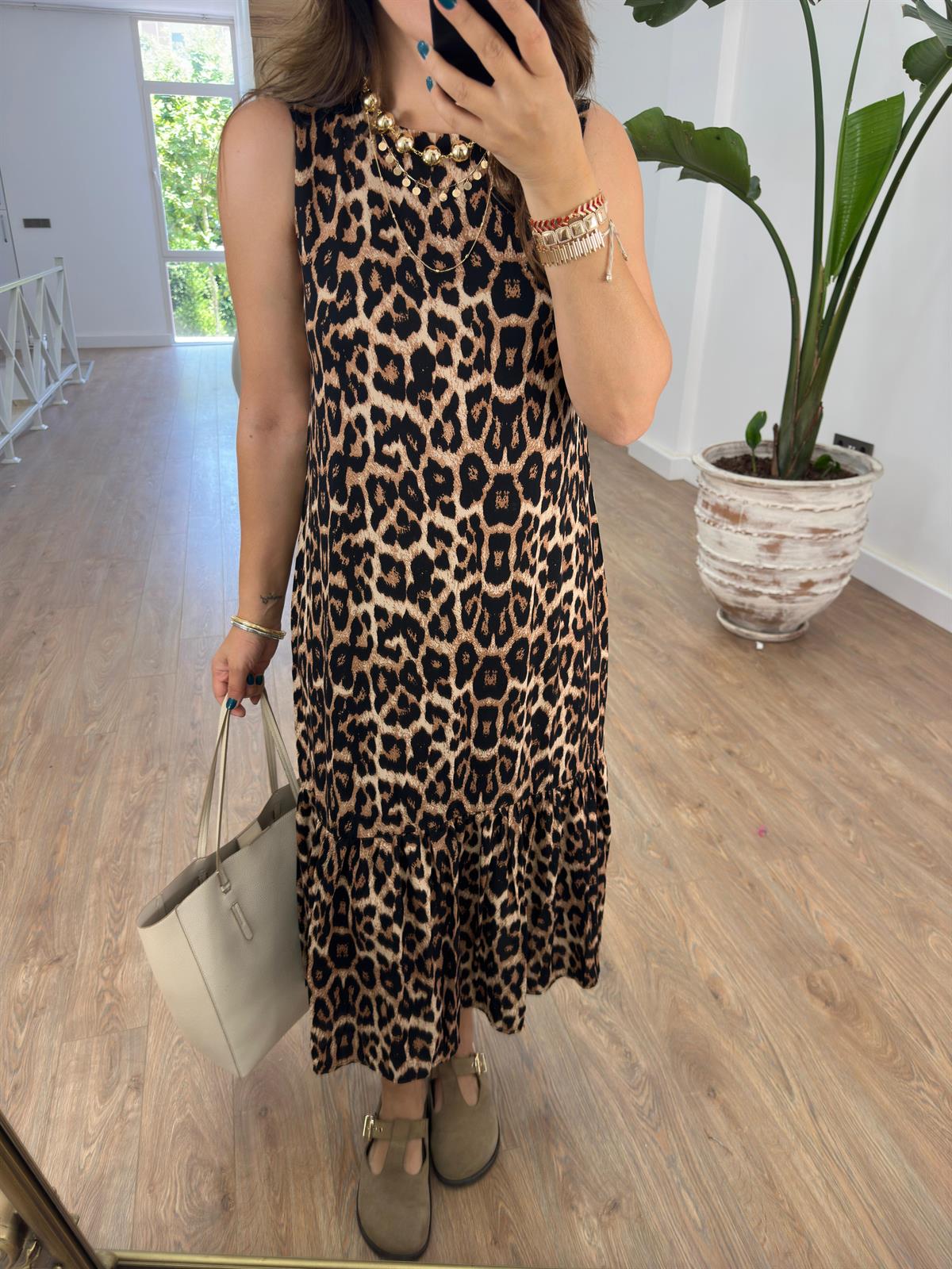 Etek Ucu Volanlı Leopar Elbise