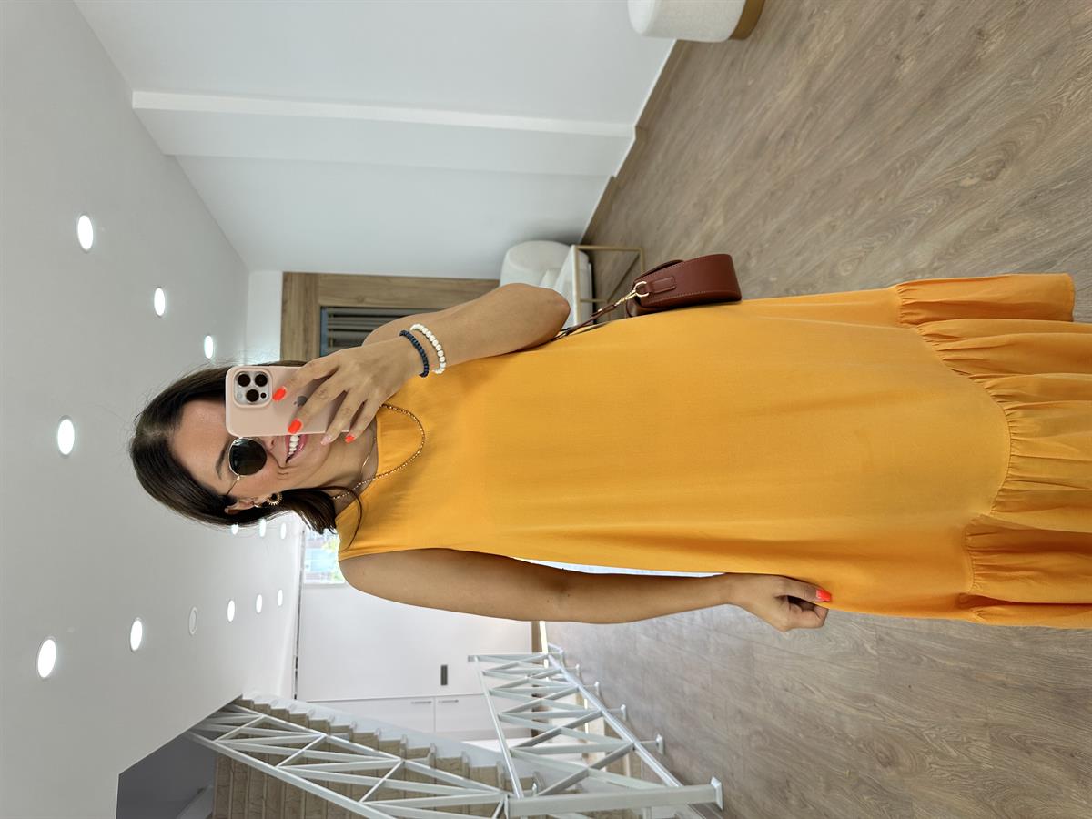 Etek Ucu Volanlı Maxi Elbise - Turuncu