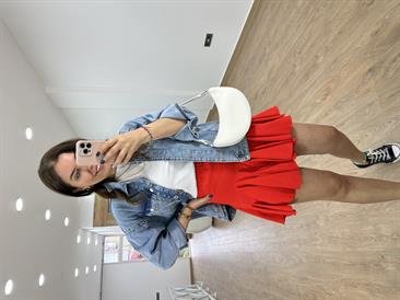 Etek Ucu Volanlı Şort Etek-Nar Çiçeği