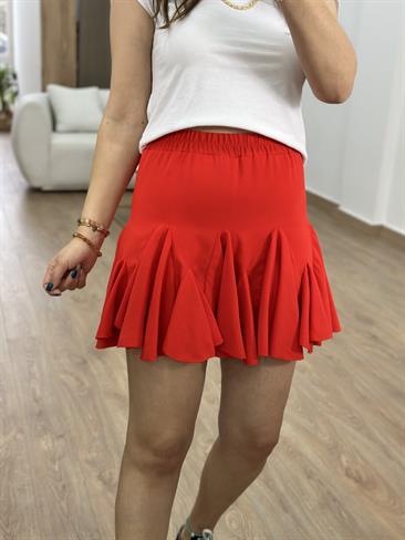 Etek Ucu Volanlı Şort Etek-Nar Çiçeği