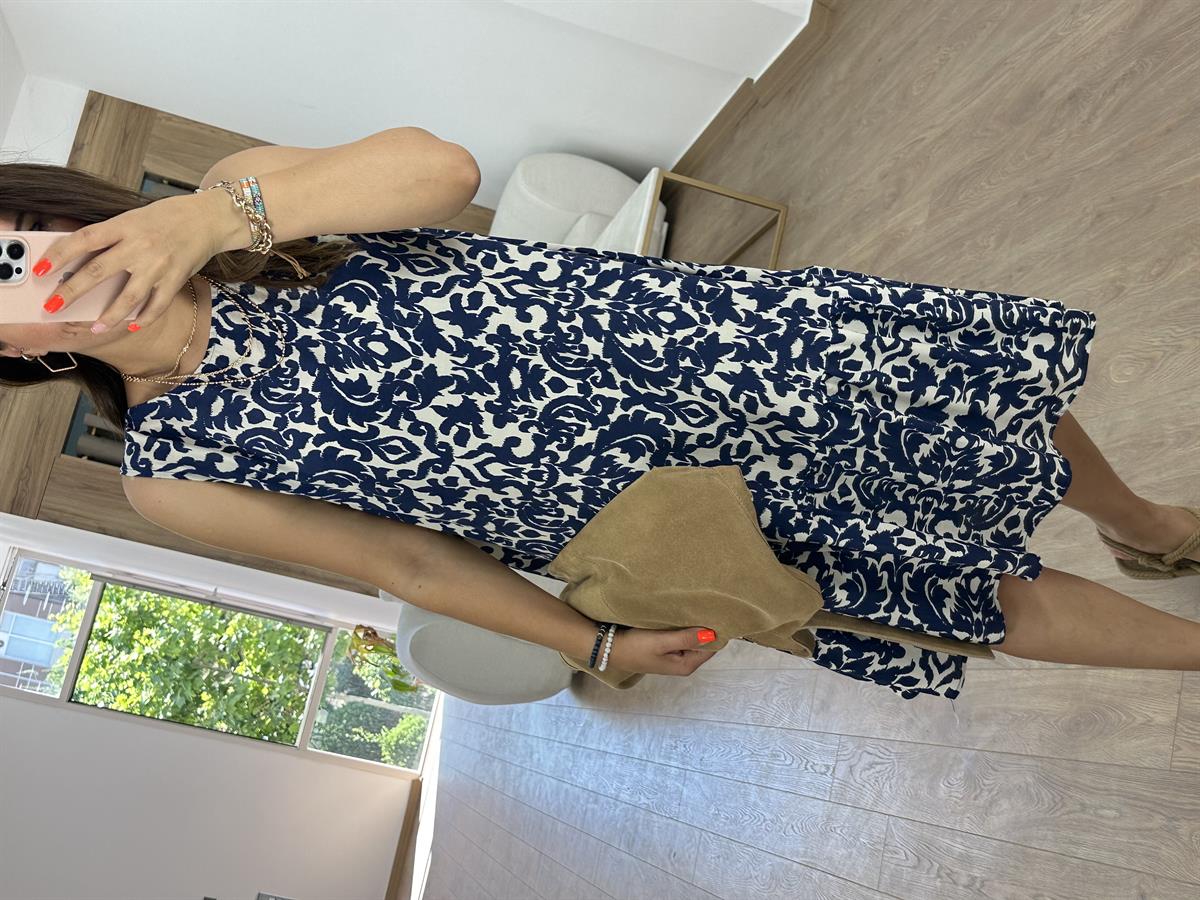 Etek ucu volanlı viskon elbise Lacivert