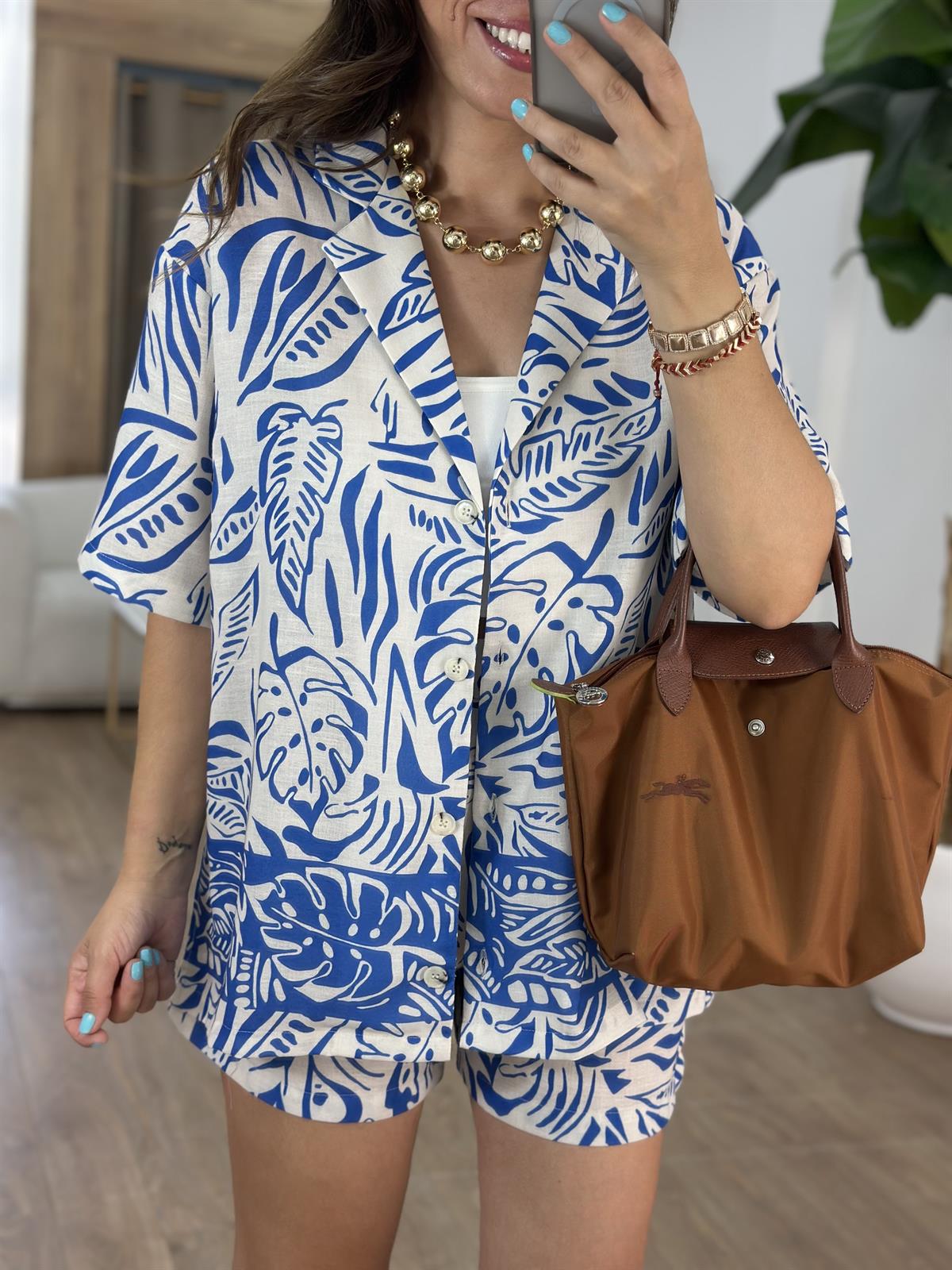 Etnik Desenli Şort Gömlek Takım 