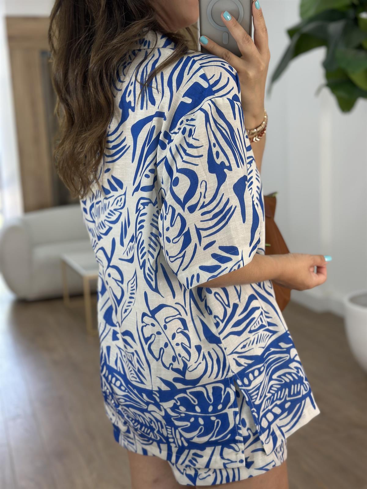 Etnik Desenli Şort Gömlek Takım 