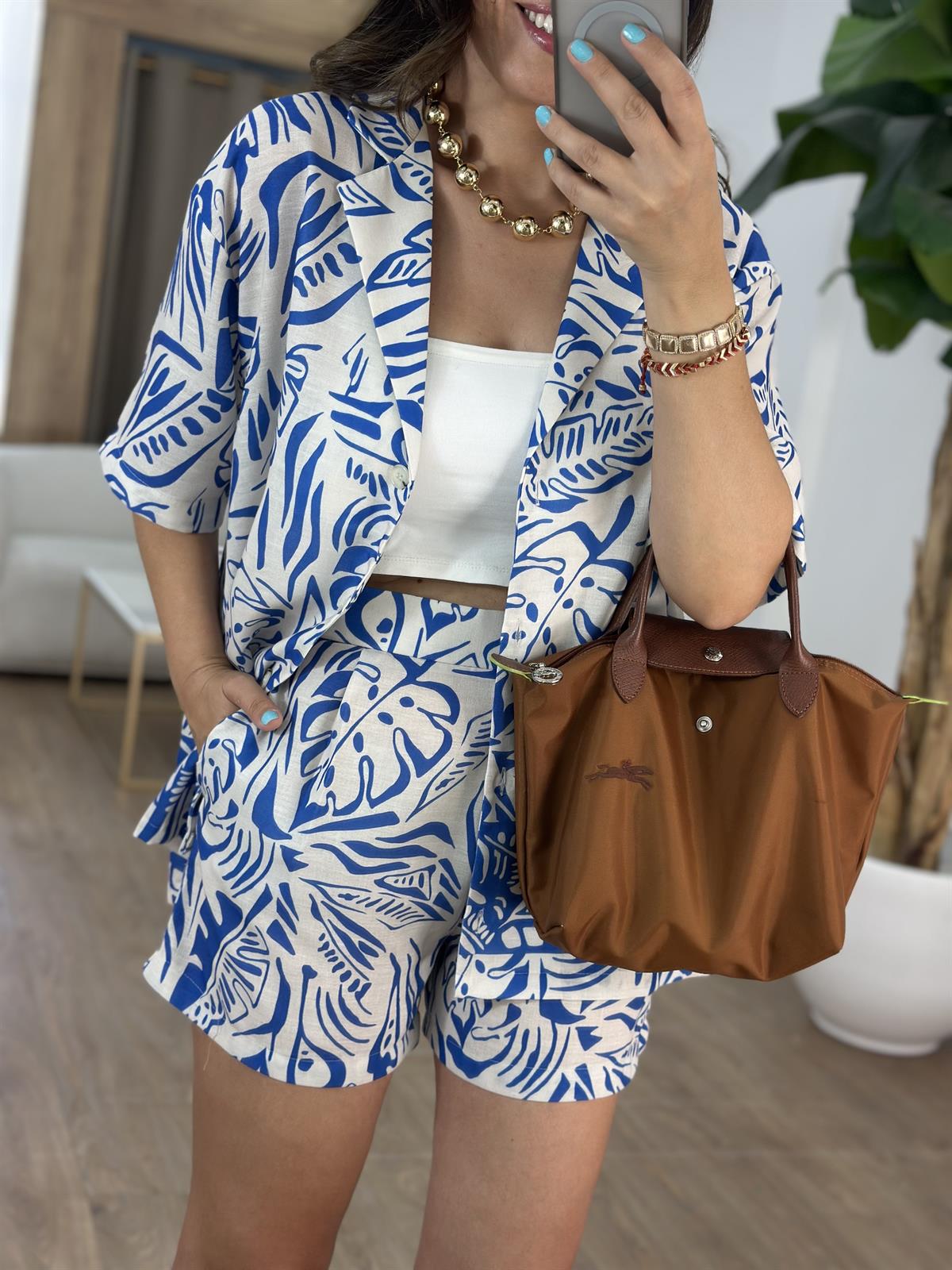 Etnik Desenli Şort Gömlek Takım 