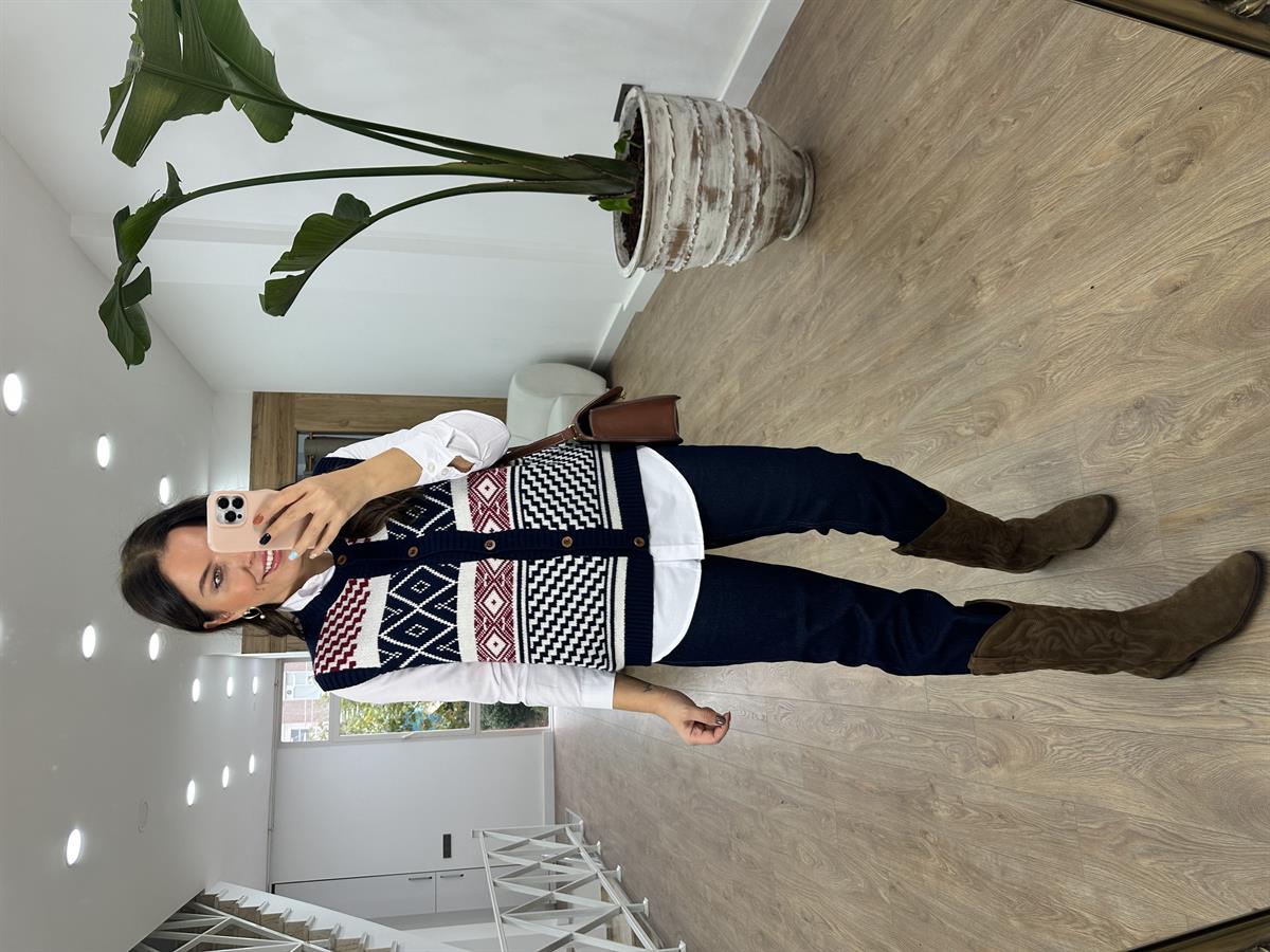 Etnik Desenli Triko Yelek