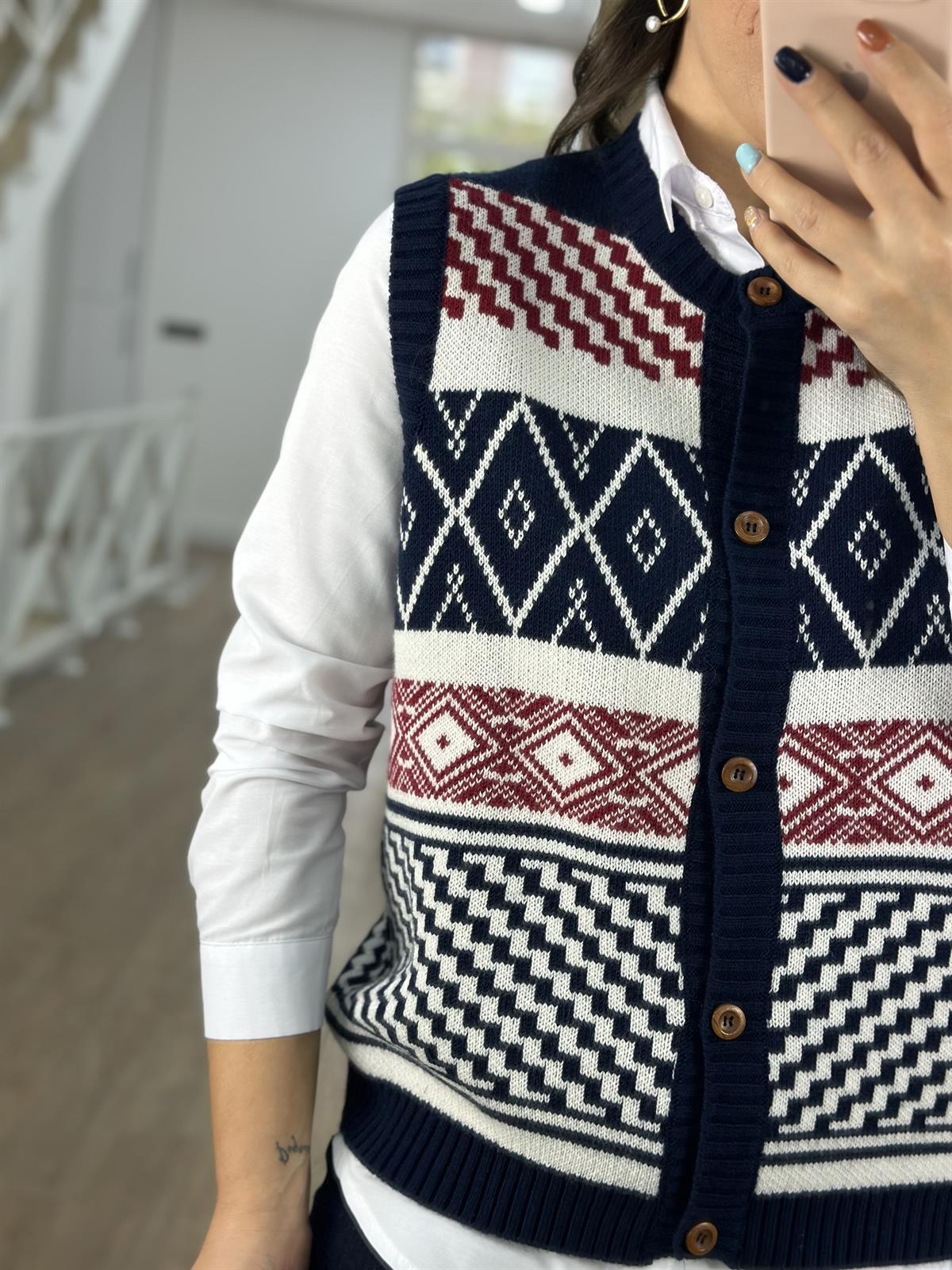 Etnik Desenli Triko Yelek