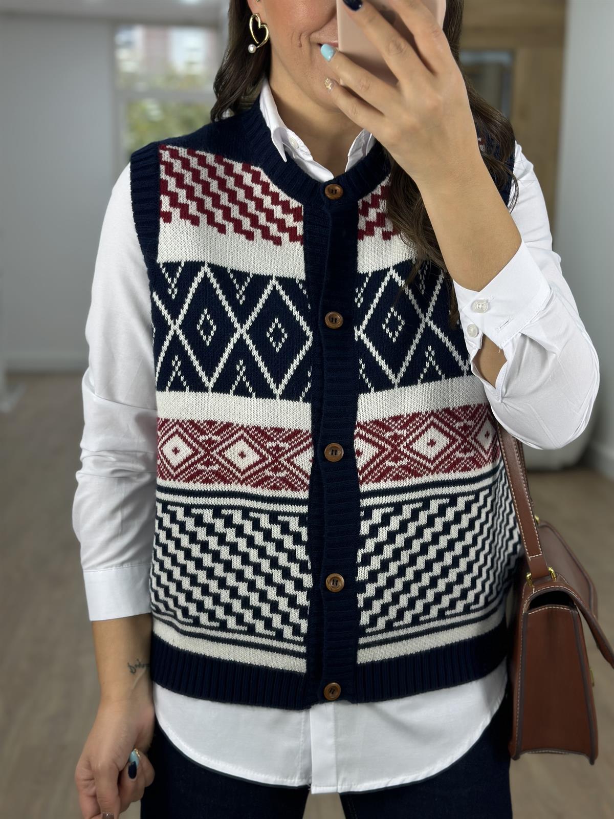 Etnik Desenli Triko Yelek