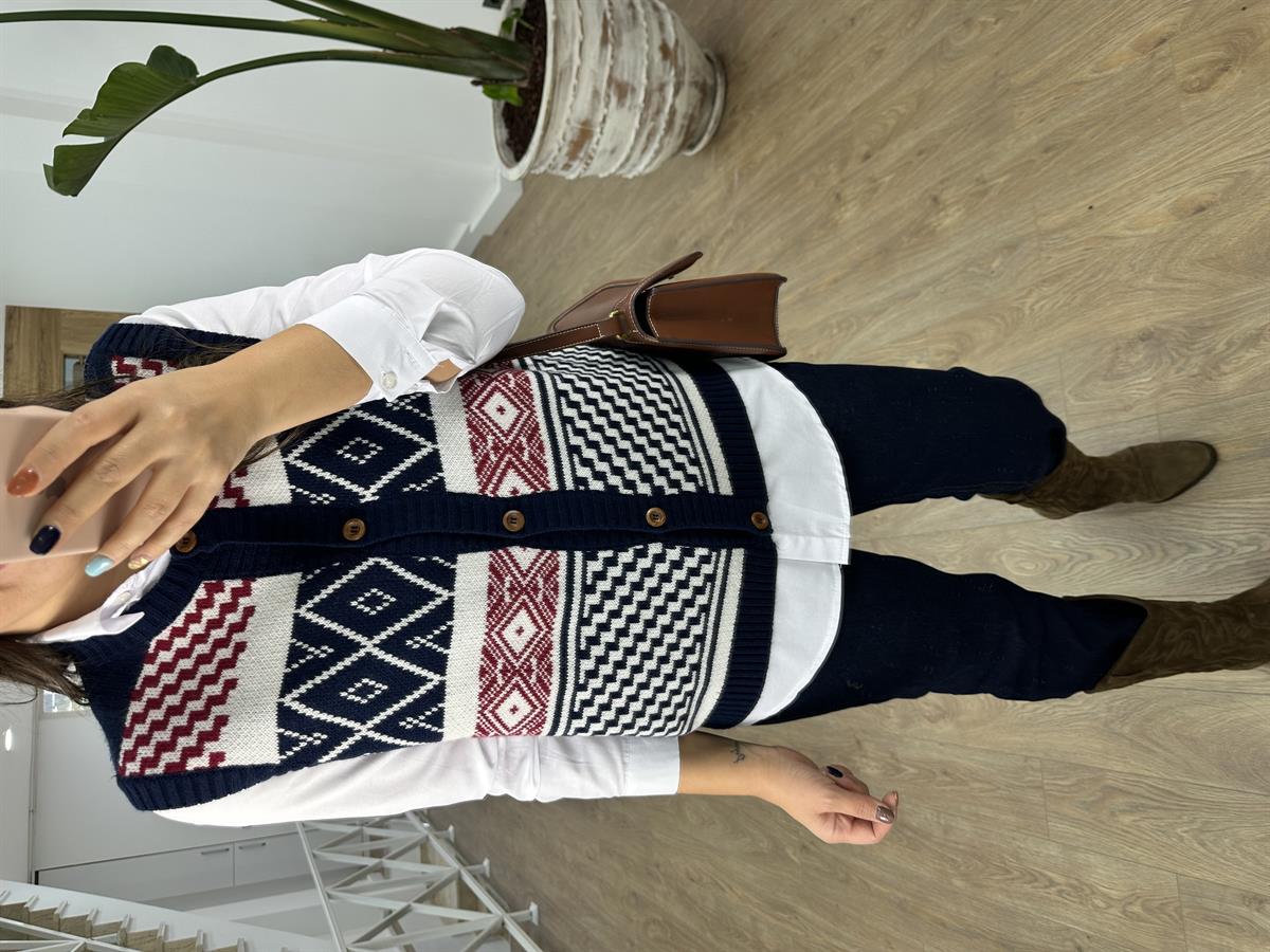 Etnik Desenli Triko Yelek