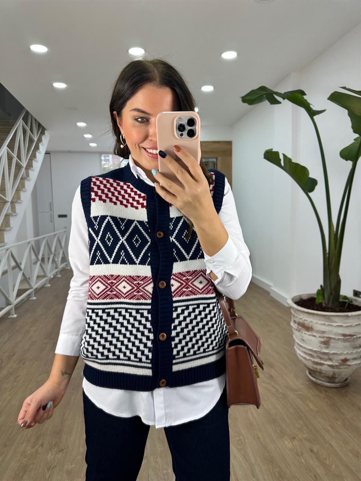 Etnik Desenli Triko Yelek