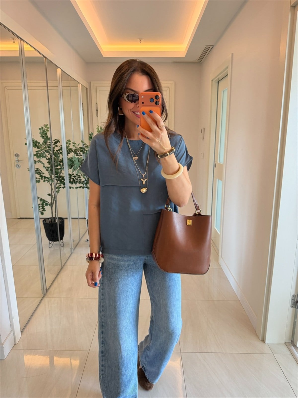 Parça Dikişli Salaş Tensel Bluz - İndigo