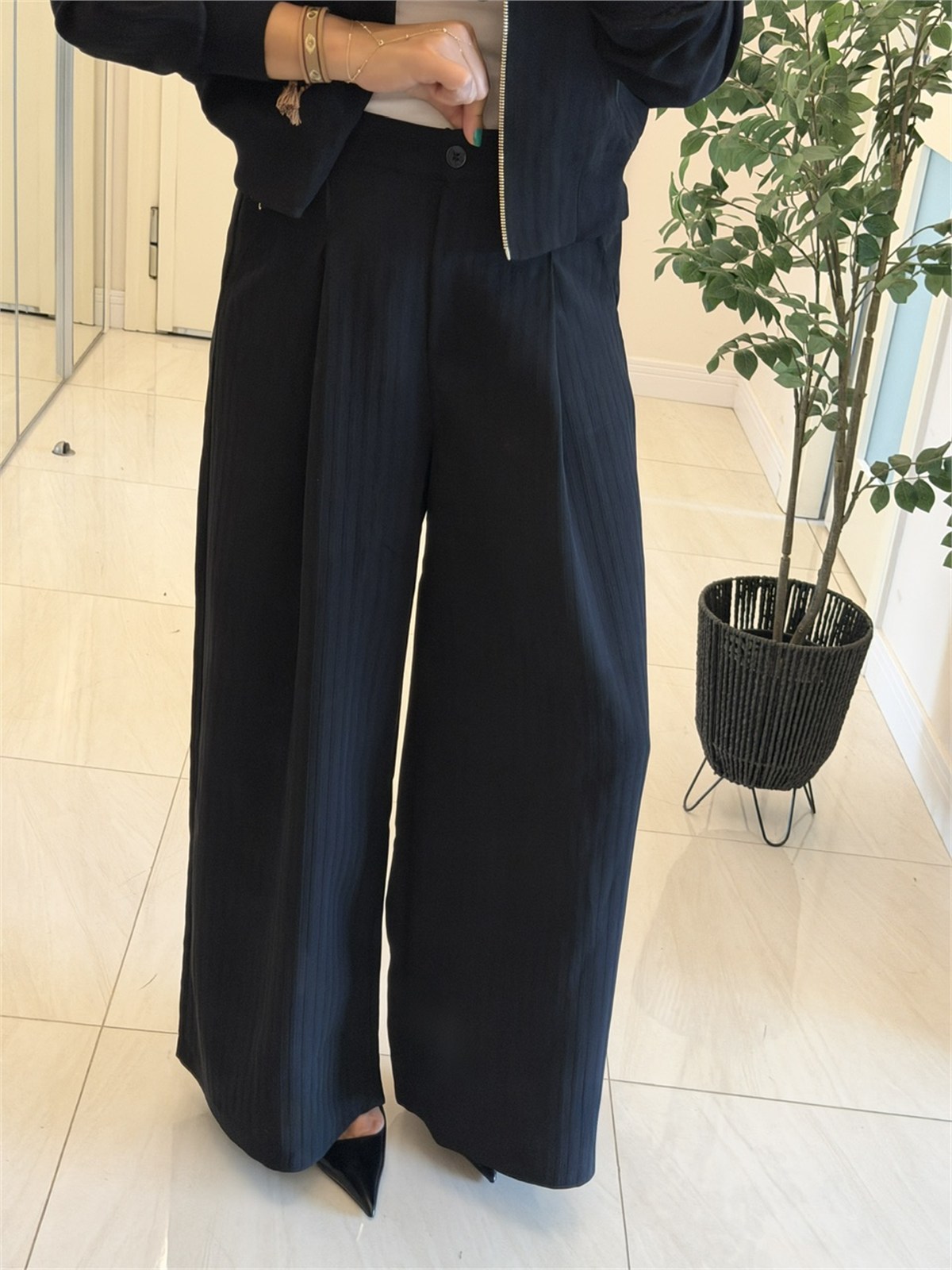 Bomber Ceketli Çizgili Premium Modal Takım - Siyah