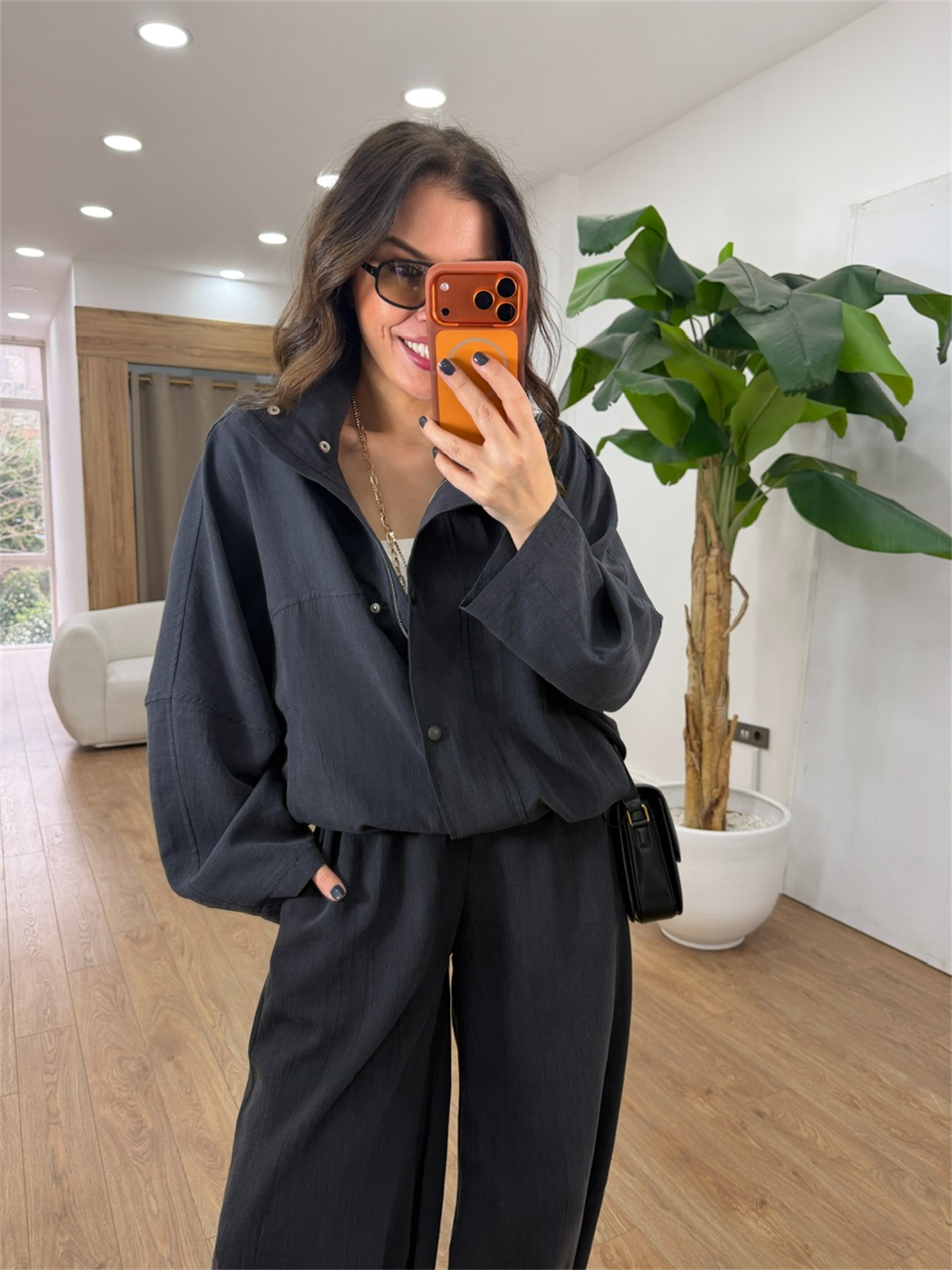 Dik Yaka Fermuarlı Premium Takım - Lacivert