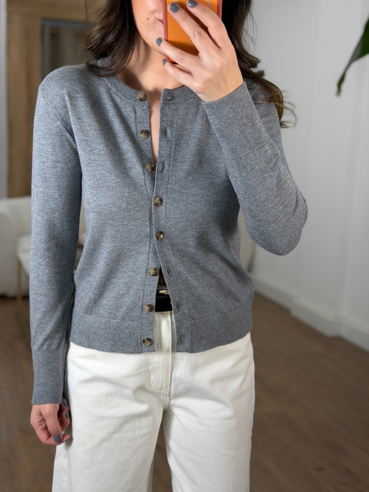 Bisiklet Yaka Düğmeli Triko Hırka - Gri