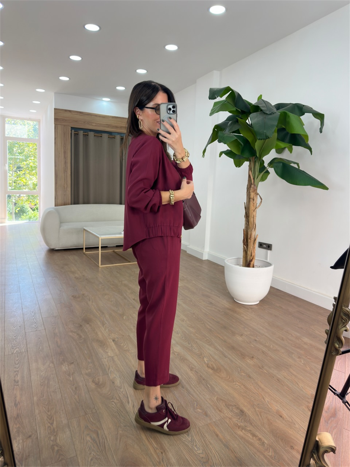 Fermuarlı Pantolon Ceket Takım - Bordo