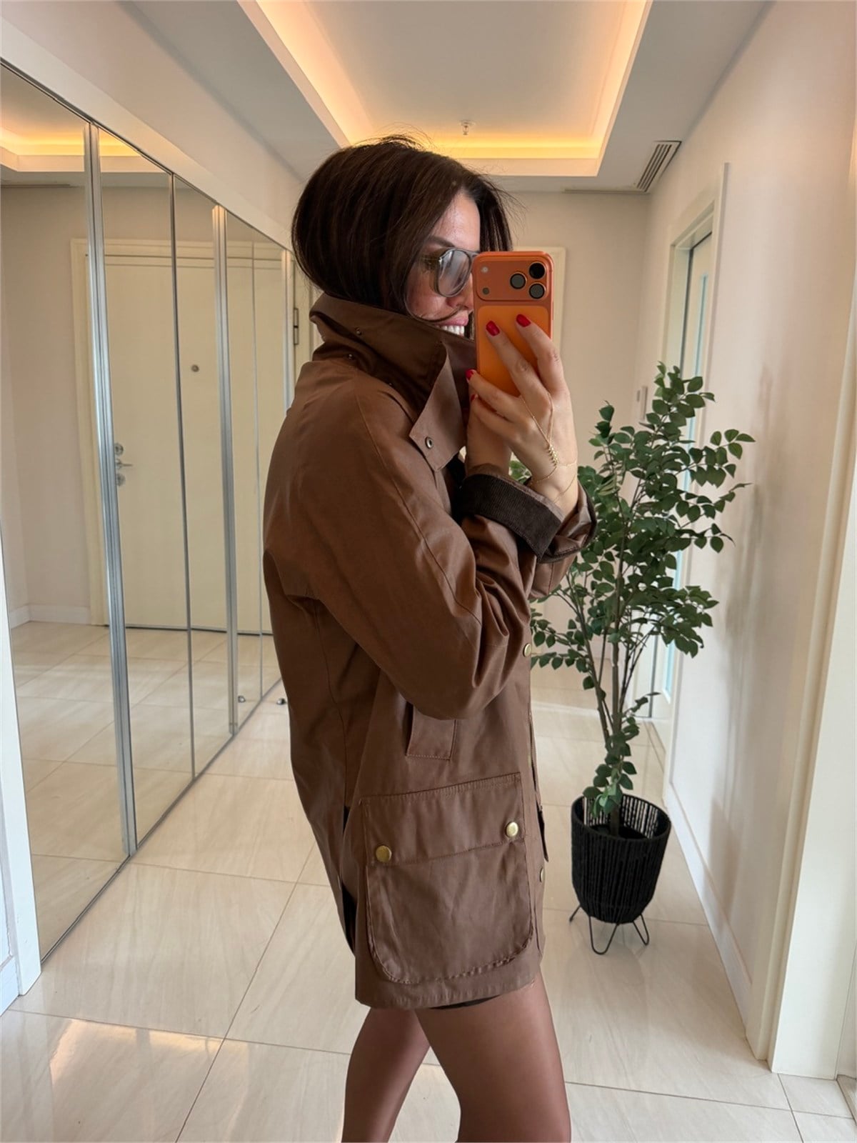 Orijinal Model Ekose Astarlı Yağlı Dokulu Mont-Açık Kahve