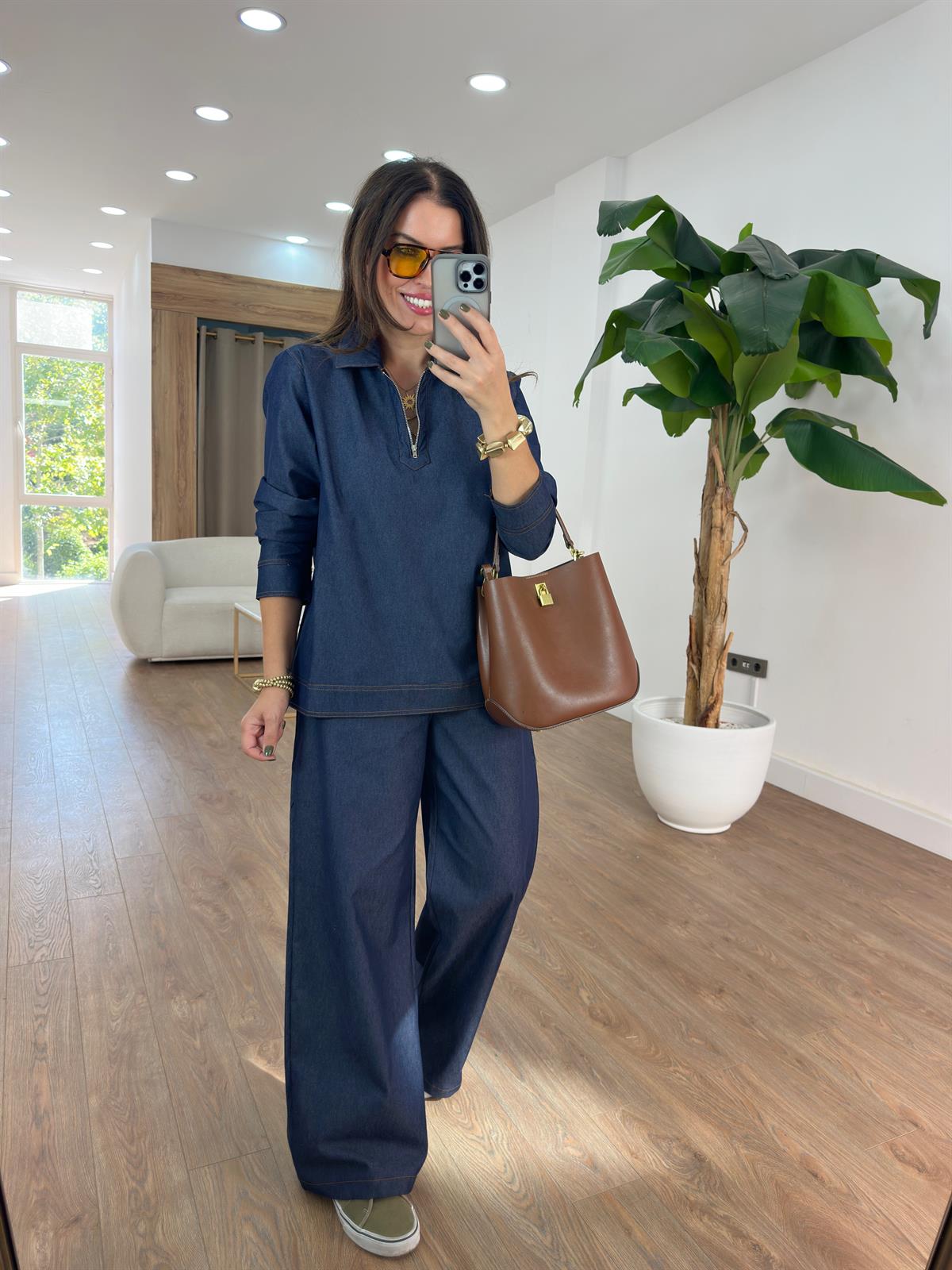 Fermuar Detaylı Denim Takım 