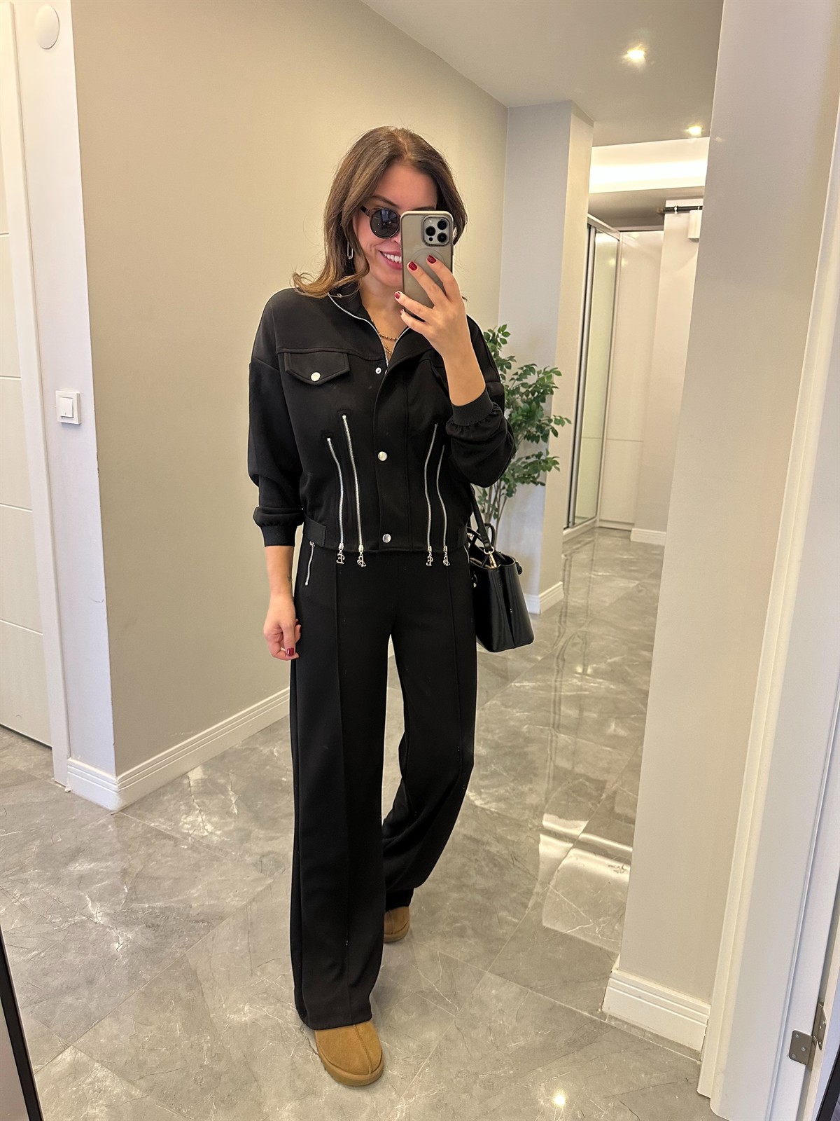 Fermuar Detaylı Premium Modal Takım - Siyah