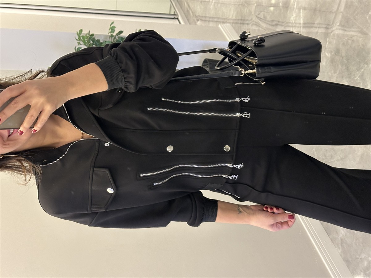 Fermuar Detaylı Premium Modal Takım - Siyah