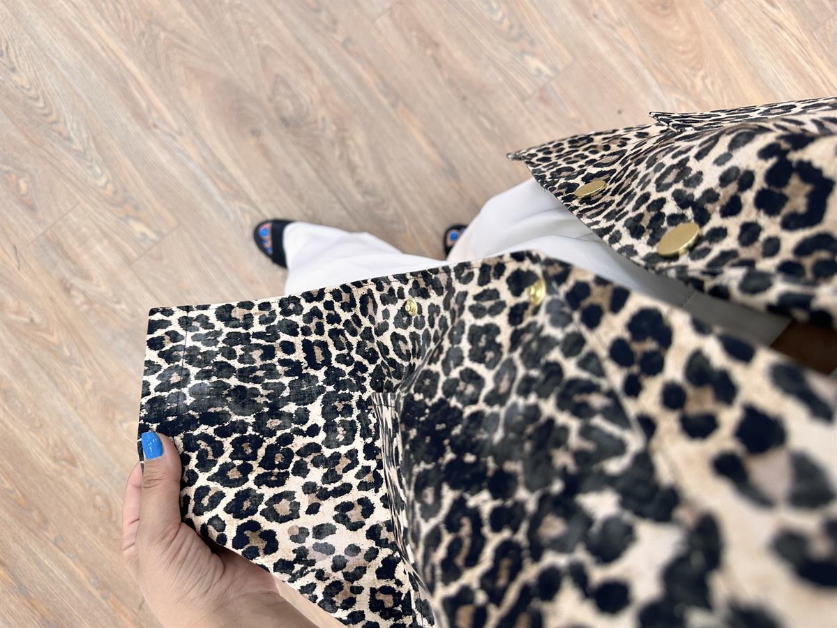 Fermuar Detaylı Tasarım Leopar Yelek