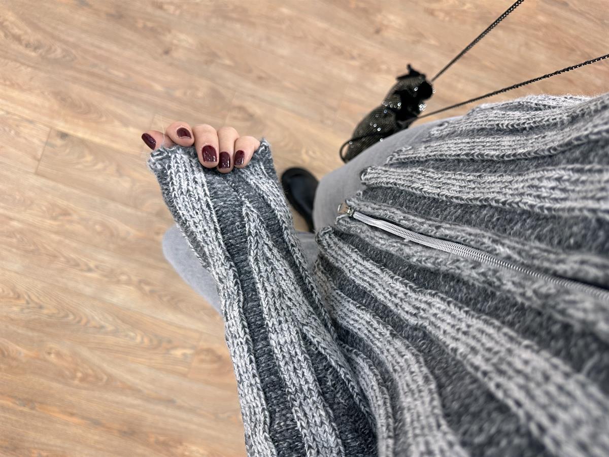 Fermuarlı Geniş Yaka Hırka 