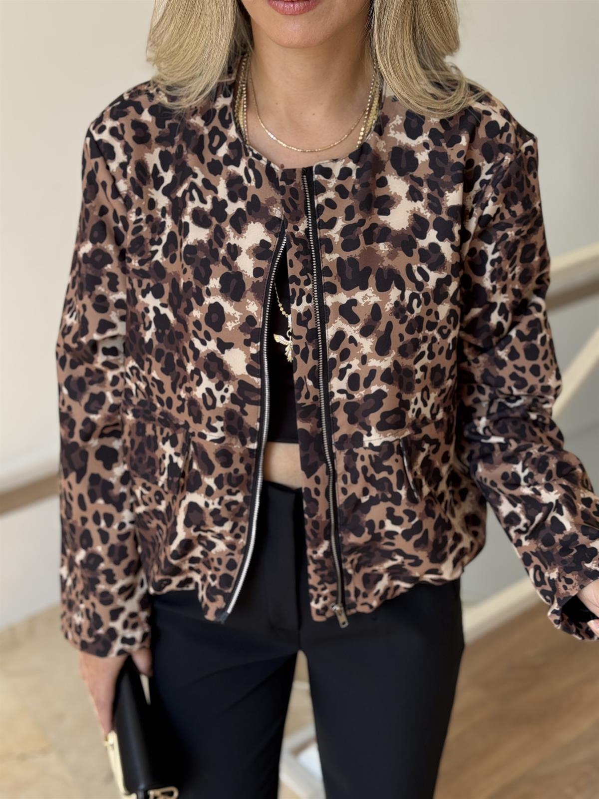 Fermuarlı Leopar Bomber Ceket