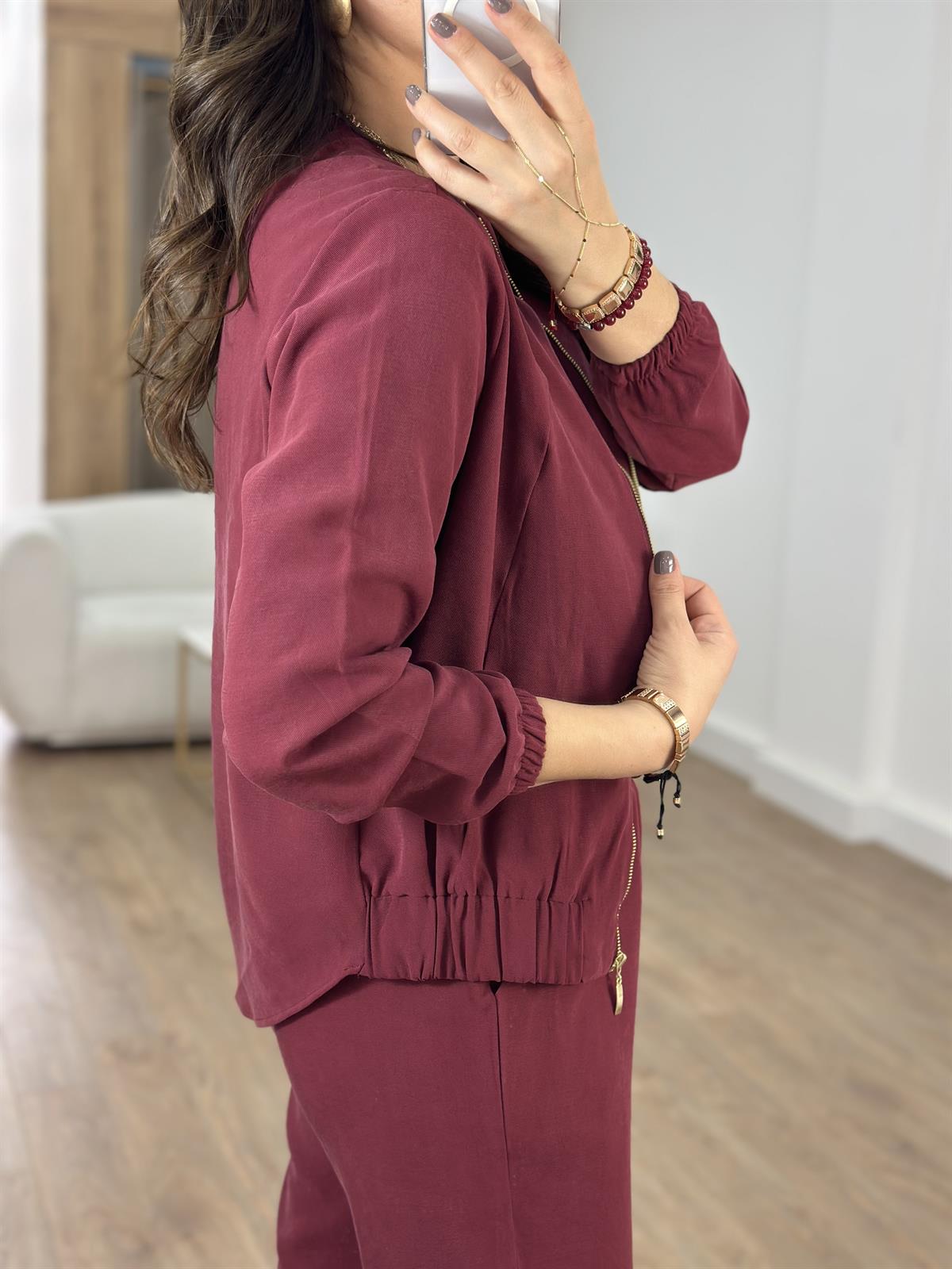 Fermuarlı Pantolon Ceket Takım - Bordo