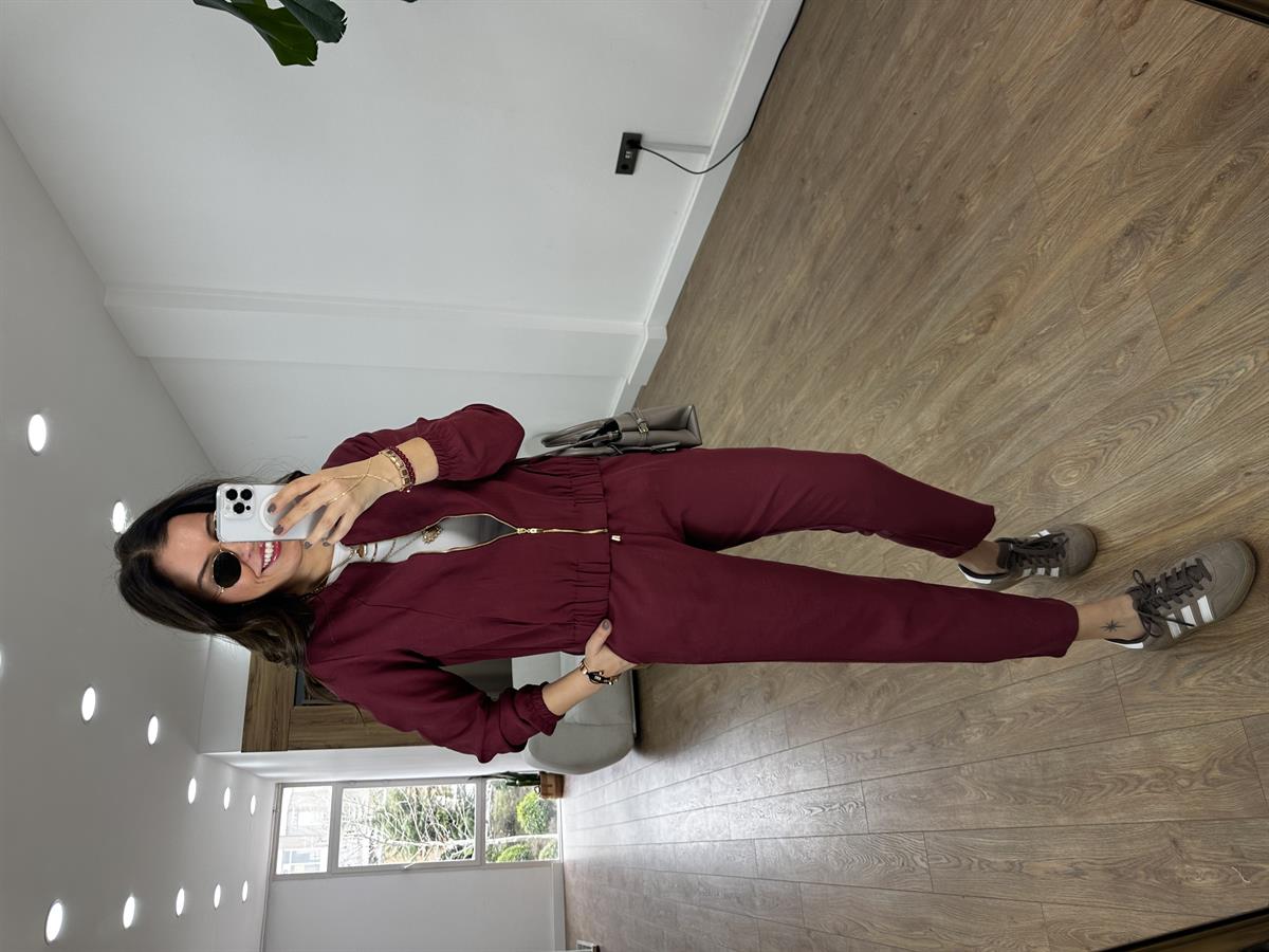 Fermuarlı Pantolon Ceket Takım - Bordo