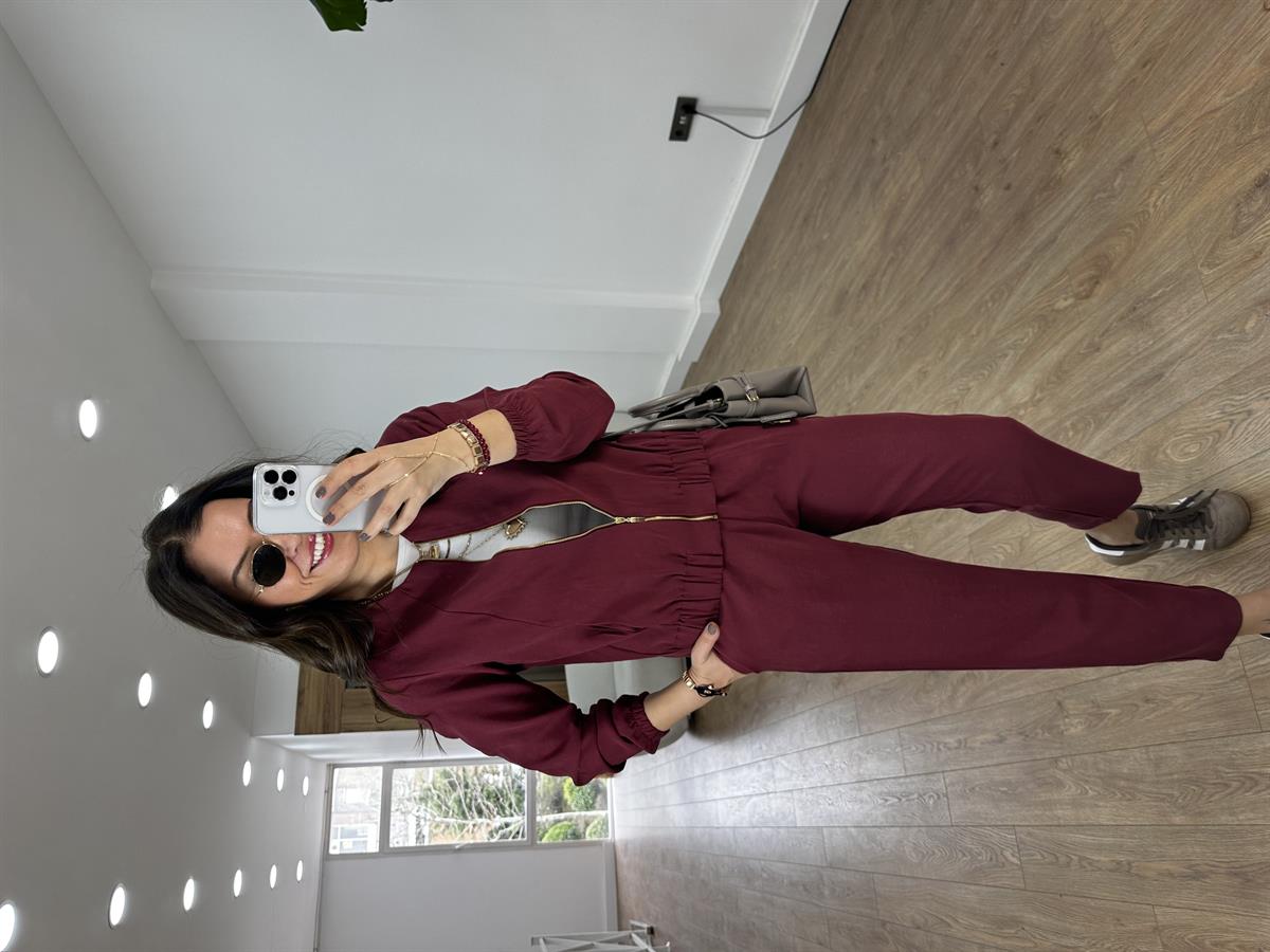 Fermuarlı Pantolon Ceket Takım - Bordo