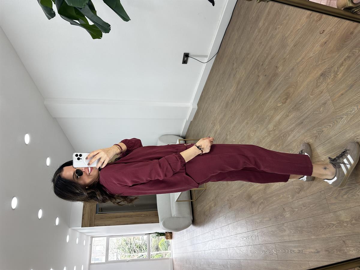 Fermuarlı Pantolon Ceket Takım - Bordo