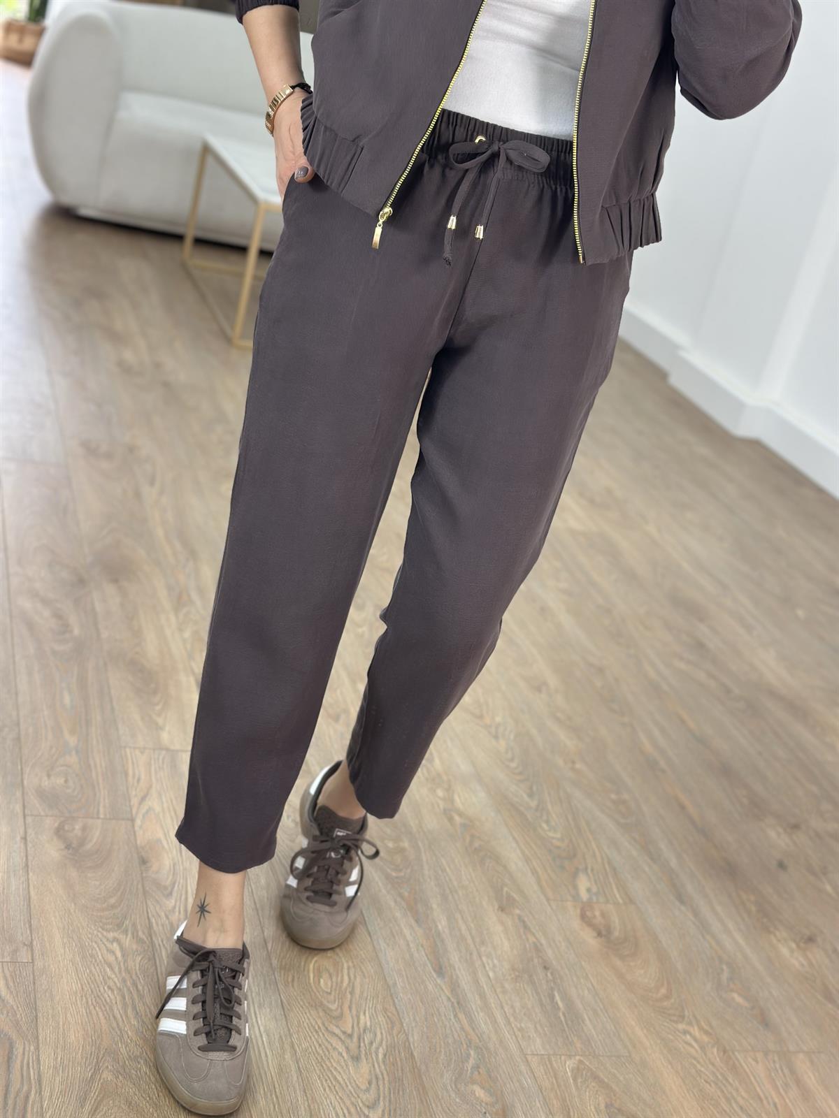 Fermuarlı Pantolon Ceket Takım - Kahverengi