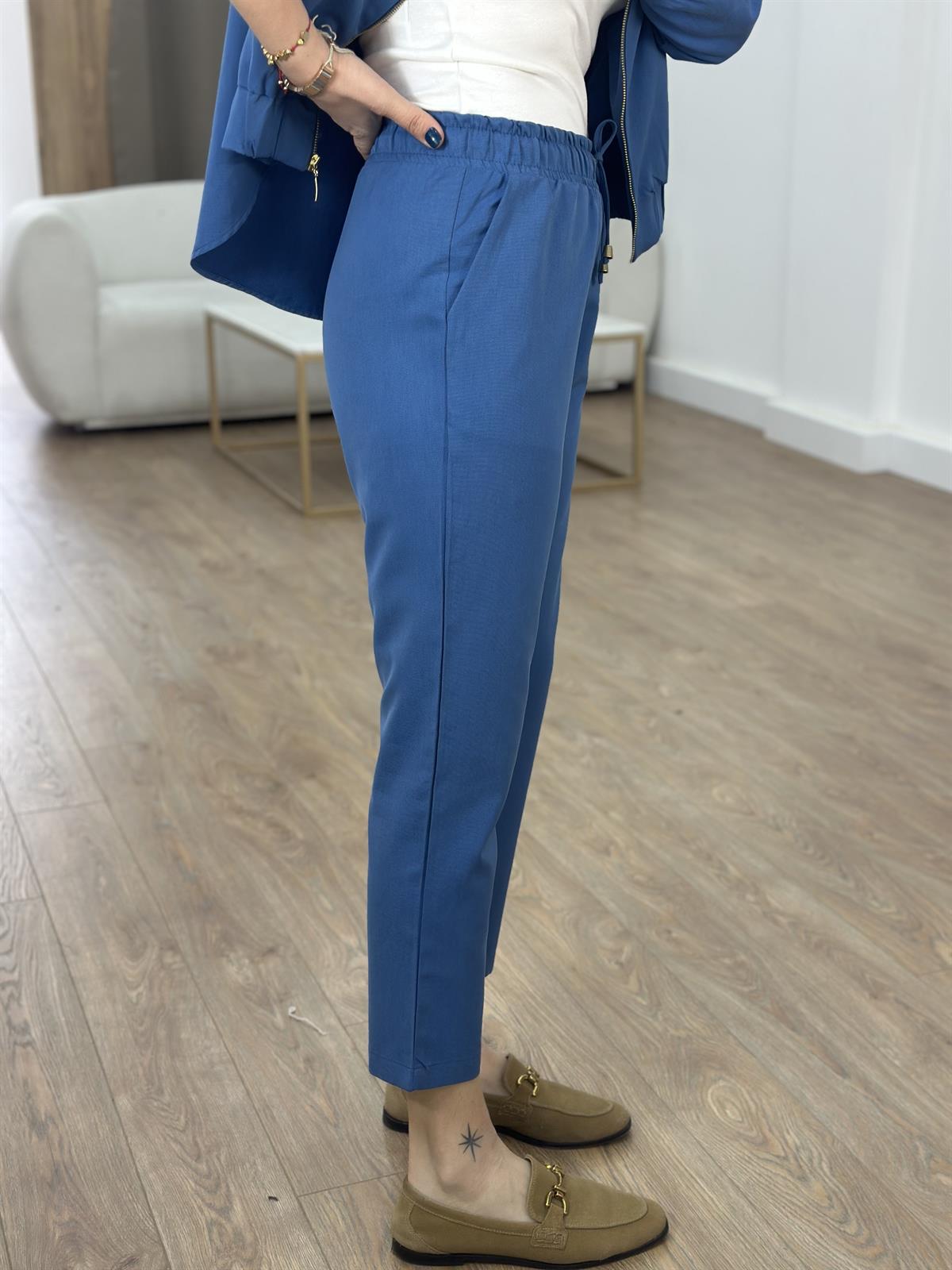 Fermuarlı Pantolon Ceket Takım - Mavi