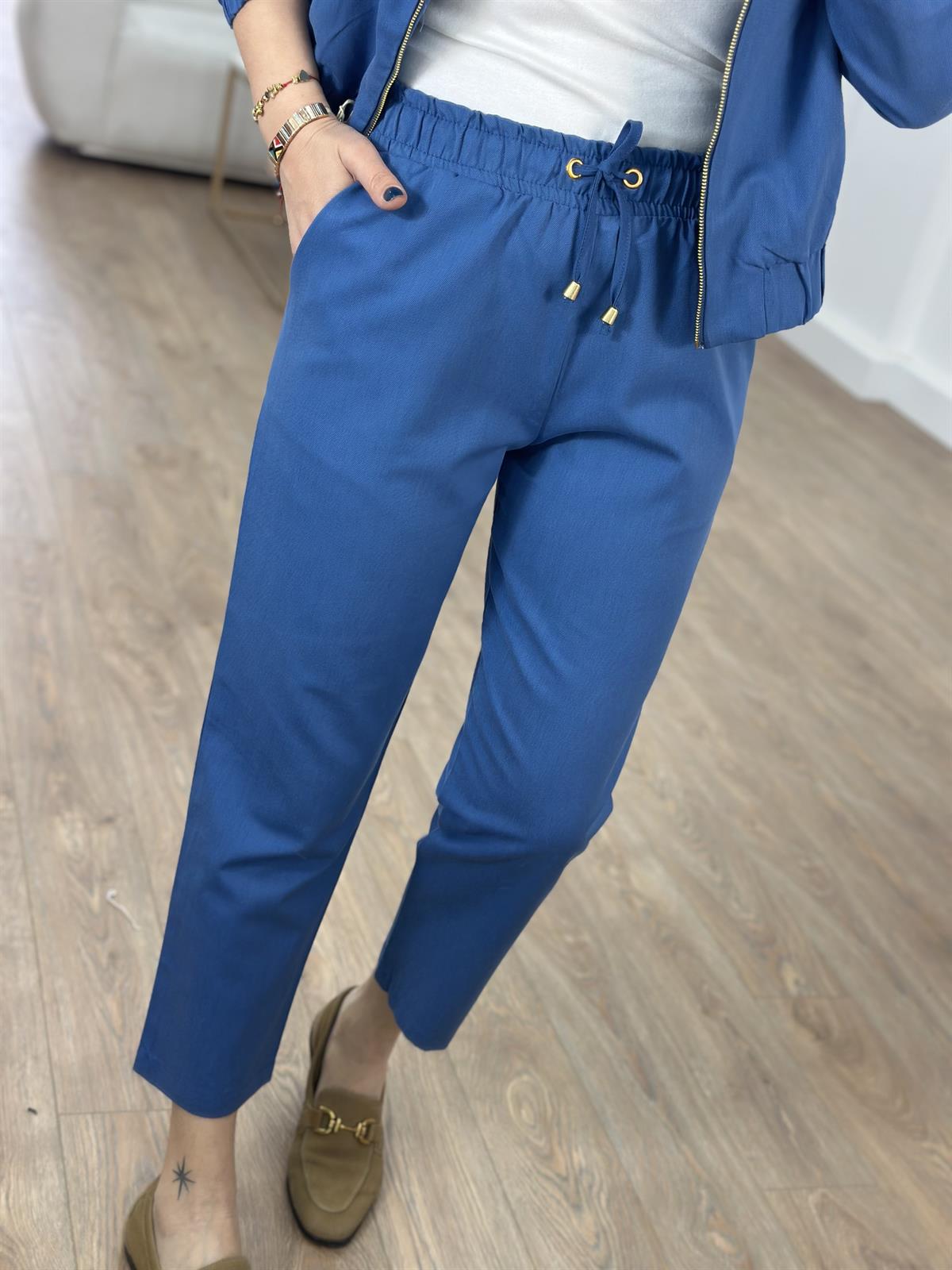 Fermuarlı Pantolon Ceket Takım - Mavi