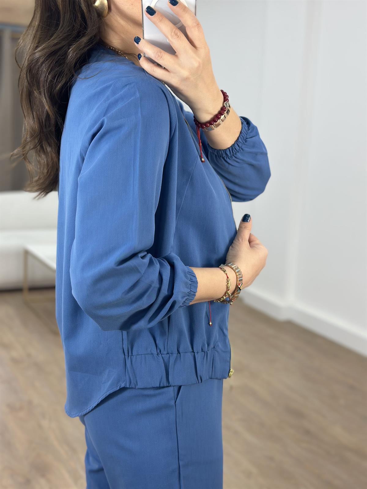 Fermuarlı Pantolon Ceket Takım - Mavi