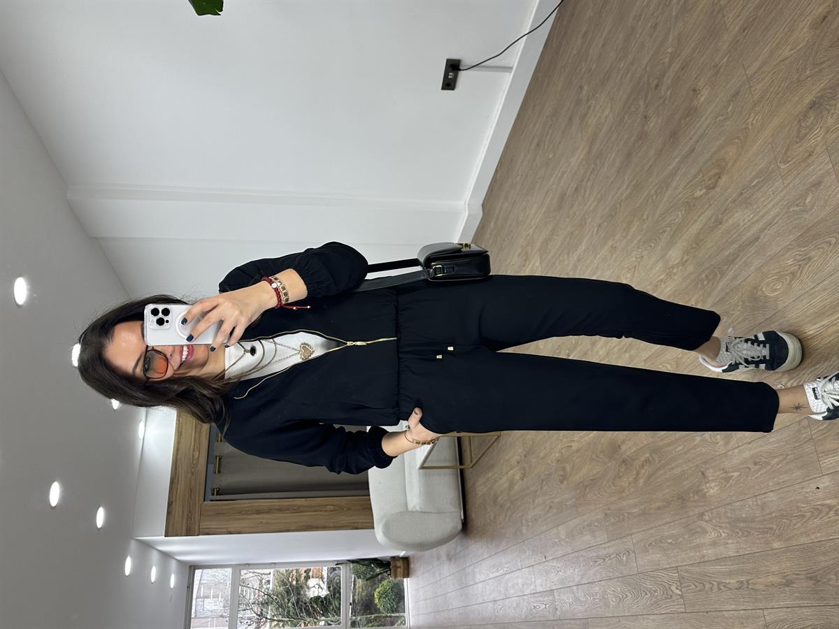 Fermuarlı Pantolon Ceket Takım - Siyah