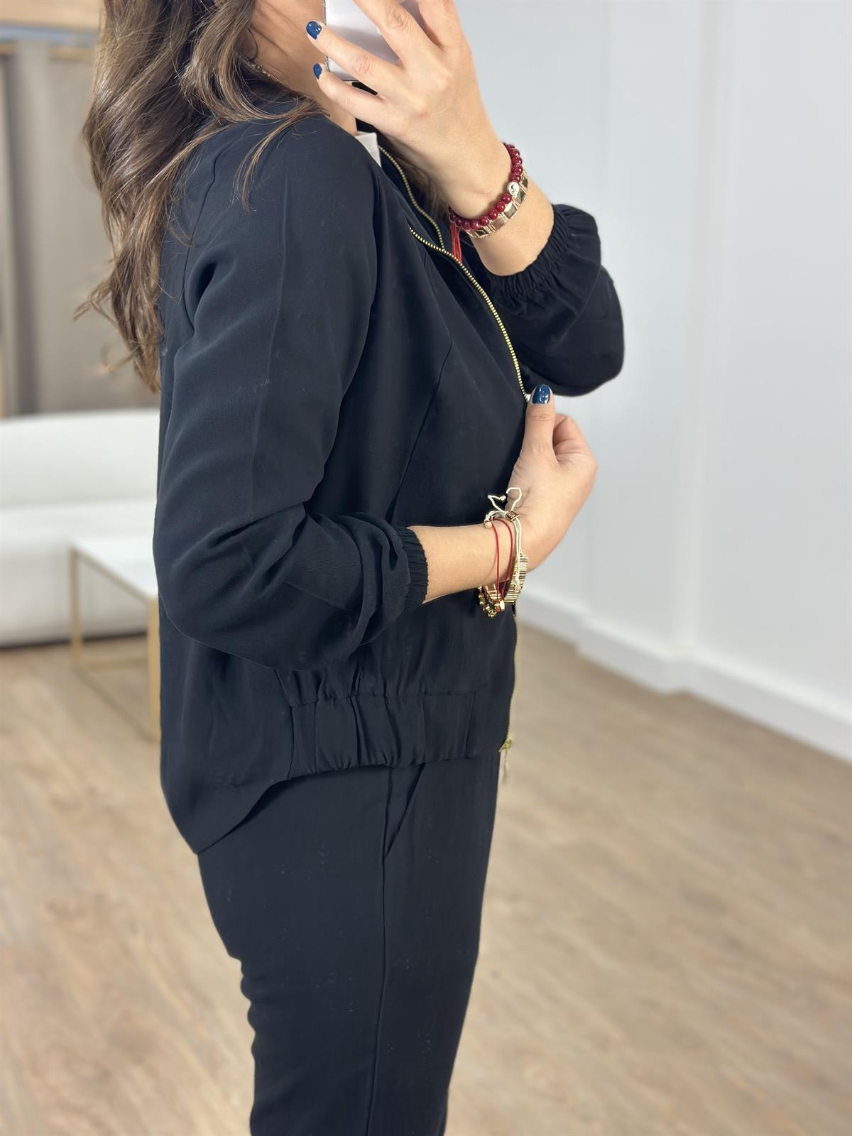 Fermuarlı Pantolon Ceket Takım - Siyah