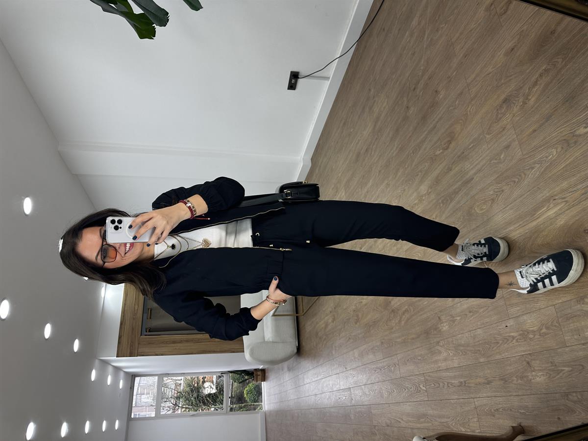 Fermuarlı Pantolon Ceket Takım - Siyah