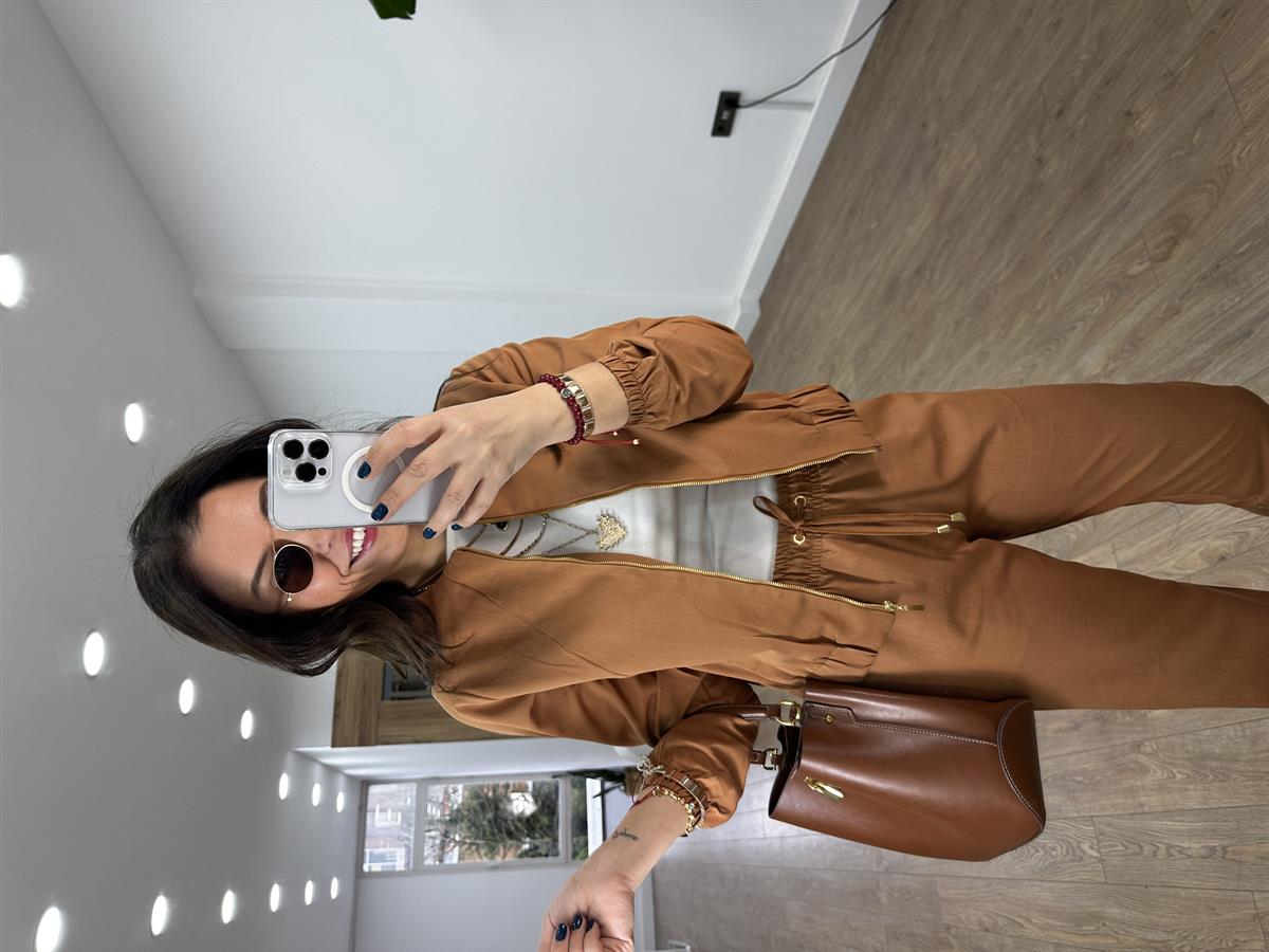 Fermuarlı Pantolon Ceket Takım - Tarçın