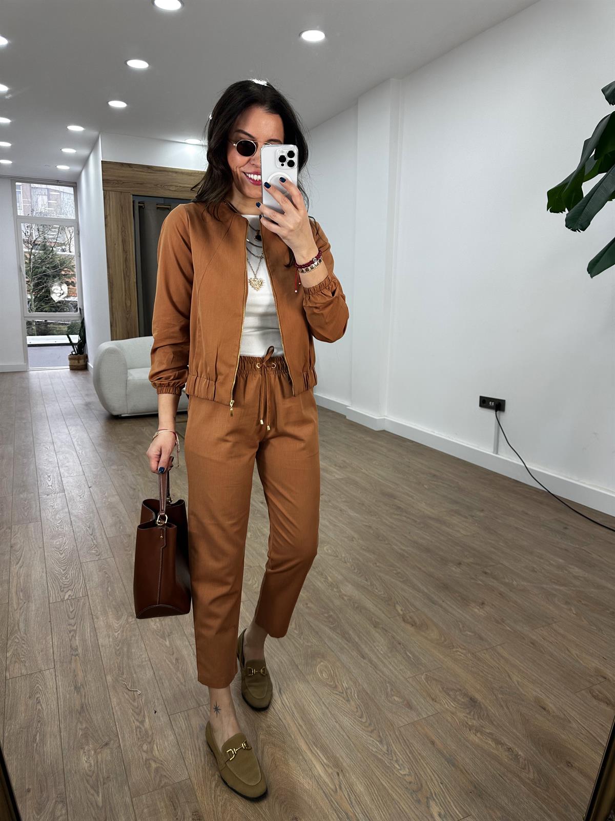 Fermuarlı Pantolon Ceket Takım - Tarçın