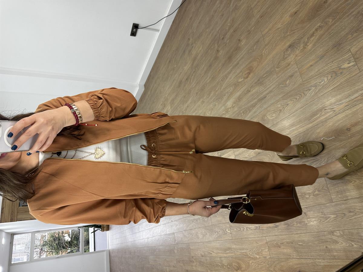 Fermuarlı Pantolon Ceket Takım - Tarçın