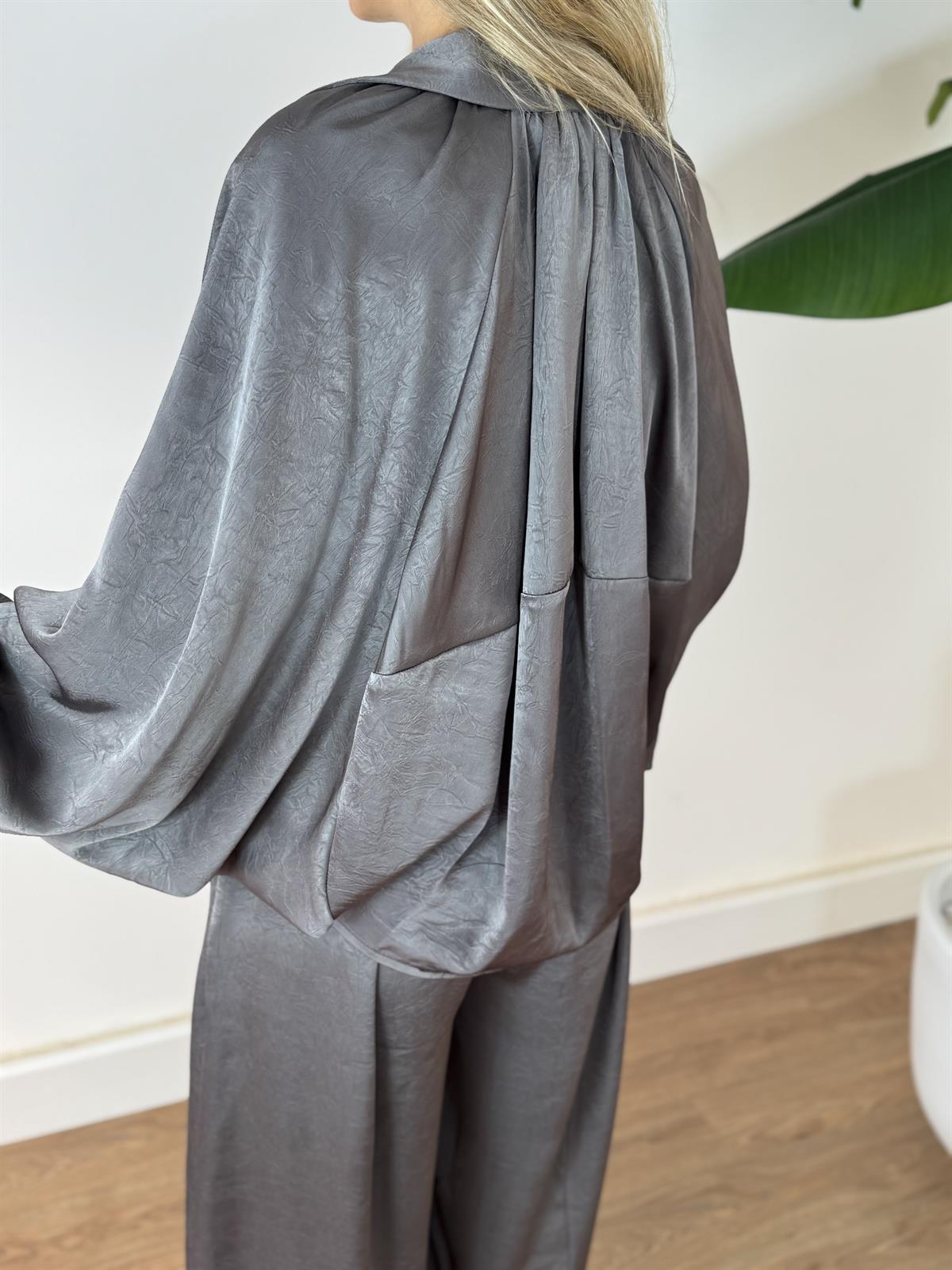 Fermuarlı Saten Bomber Ceket - Antrasit