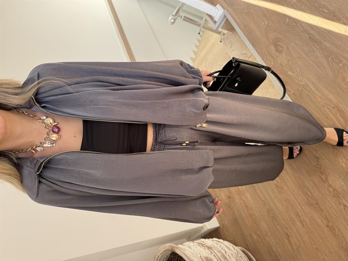 Fermuarlı Saten Bomber Ceket - Antrasit