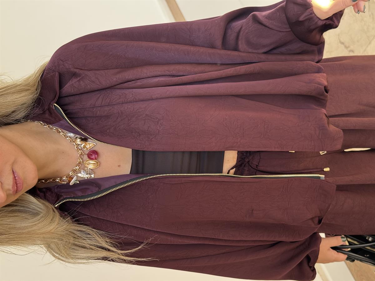 Fermuarlı Saten Bomber Ceket - Mürdüm