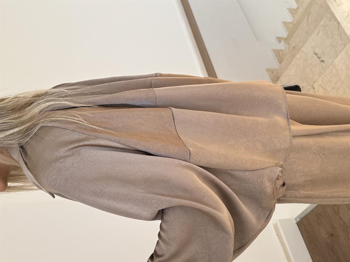 Fermuarlı Saten Bomber Ceket - Vizon